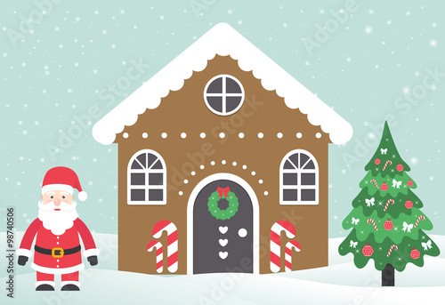 christmas house building with santa claus and fir-tree