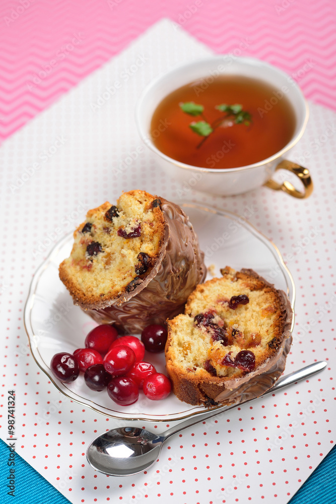 Slices of cranberry cake on the bright background Slices of cranberry cake on the bright background