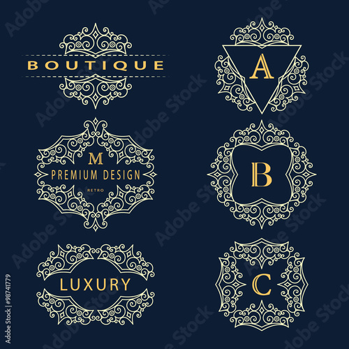 Monogram design elements, graceful template. Calligraphic elegant line art logo design. Letter emblem sign A, B, C, M for Royalty, business card, Boutique, Hotel, Heraldic. Vector illustration