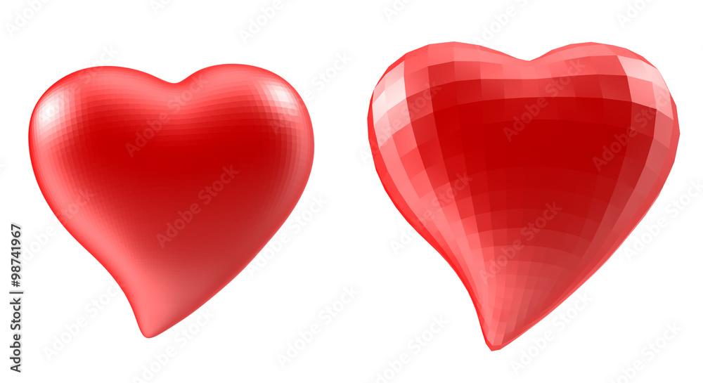 Obraz premium Set of hearts with faceted low-poly geometry effect