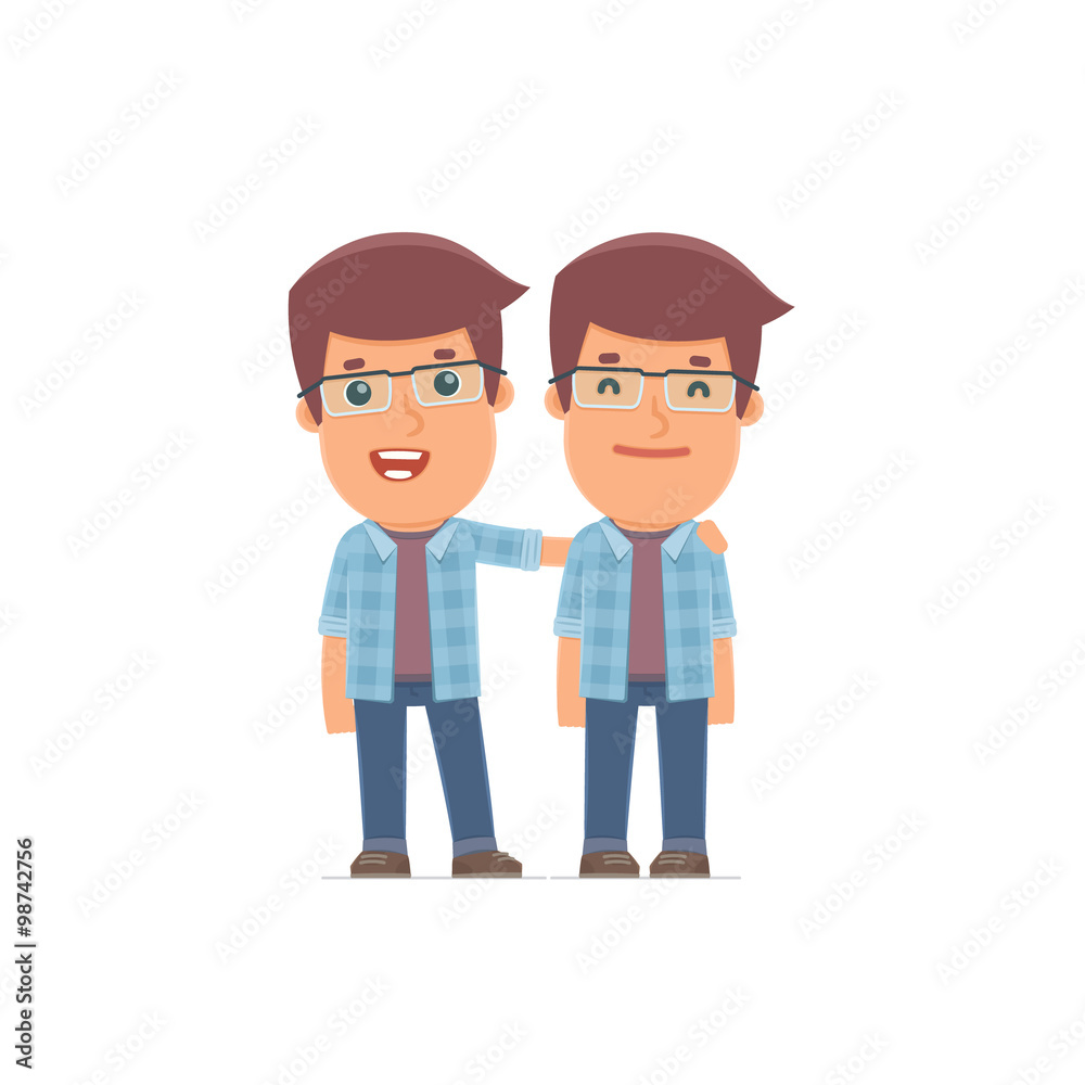 Joyful Character Freelancer and his best friend standing togethe Joyful Character Freelancer and his best friend standing togethe
