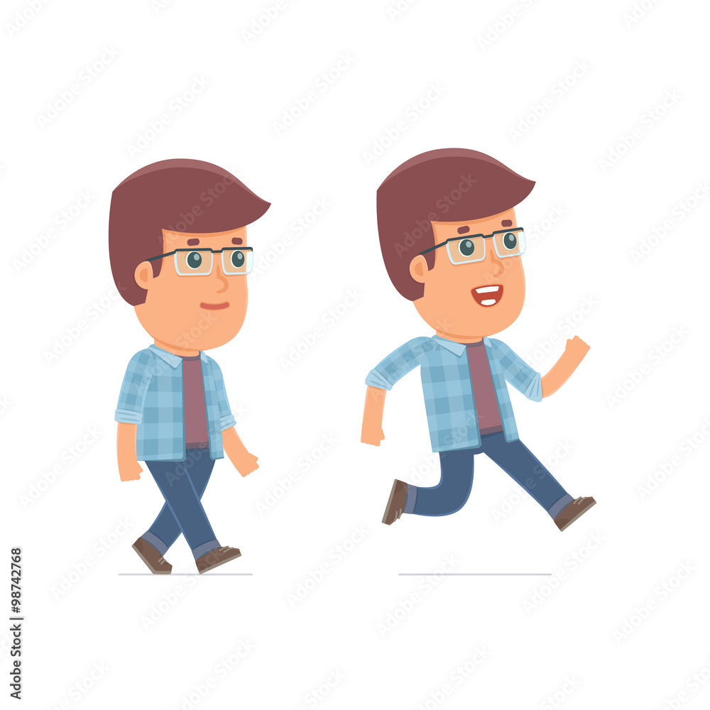 Funny and Cheerful Character Freelancer goes and runs Funny and Cheerful Character Freelancer goes and runs