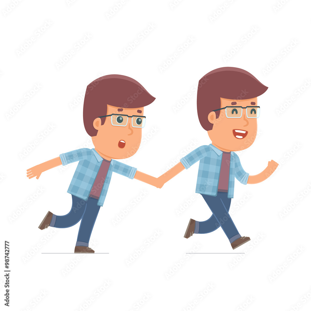 Happy and Joyful Character Freelancer runs and drags his friend Happy and Joyful Character Freelancer runs and drags his friend
