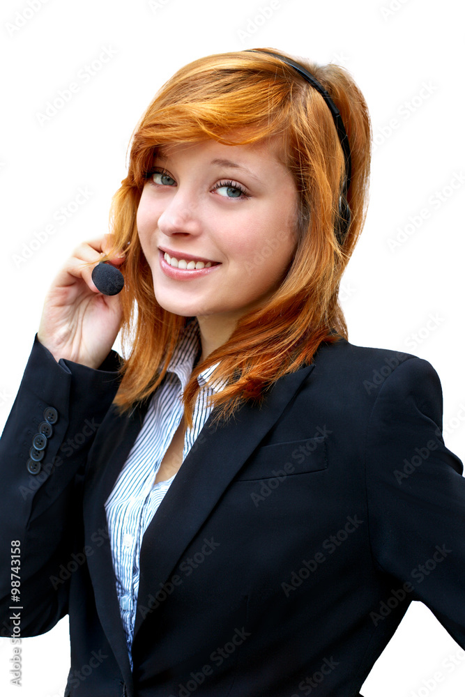 portrait of a girl telecommunications operator on a white backgr portrait of a girl telecommunications operator on a white backgr
