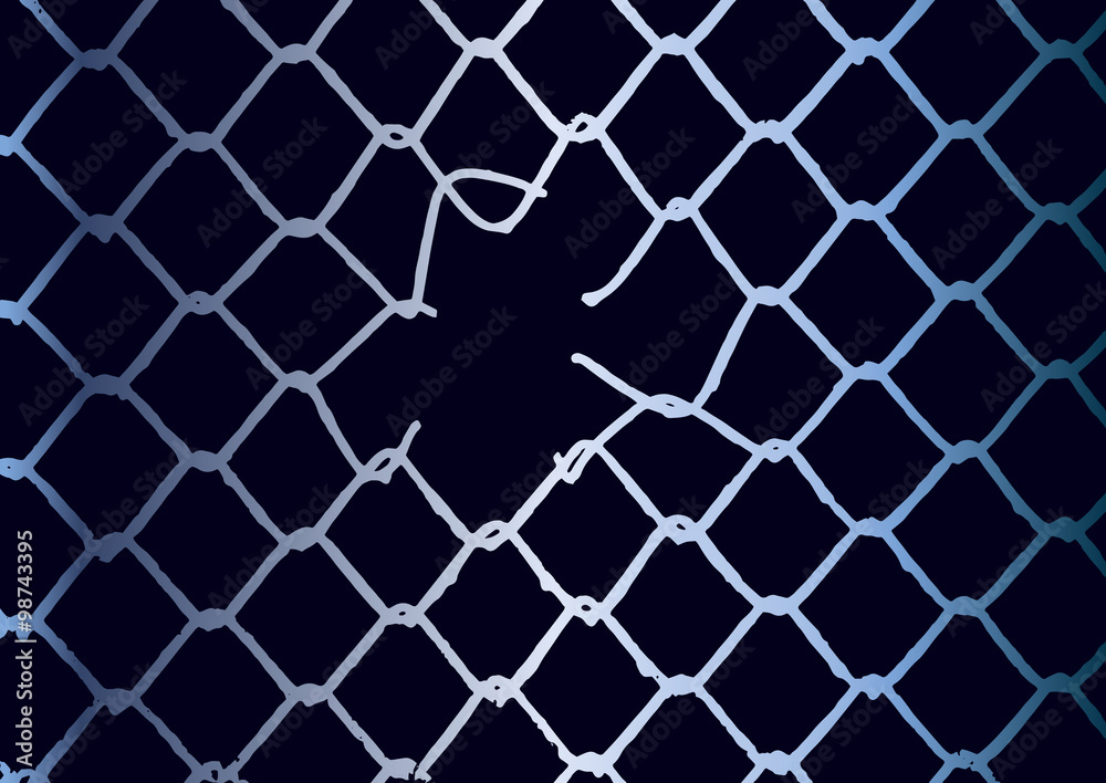 Naklejka premium metallic mesh on the dark blue background with hole