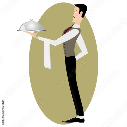Elegant slim waiter with a serving dish
