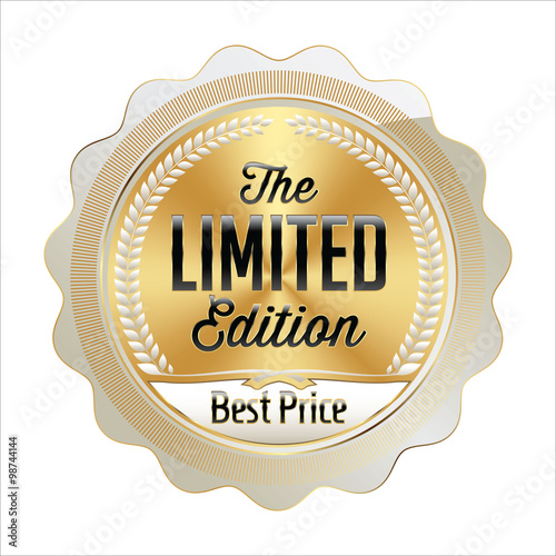 Badge Gold with White and Black. Shiny Luxury Badge on White Background. Limited Edition.