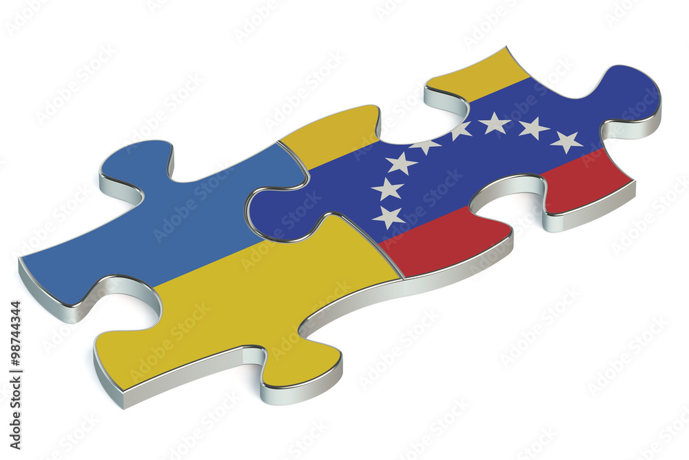 Naklejka premium Venezuela and Ukraine puzzles from flags