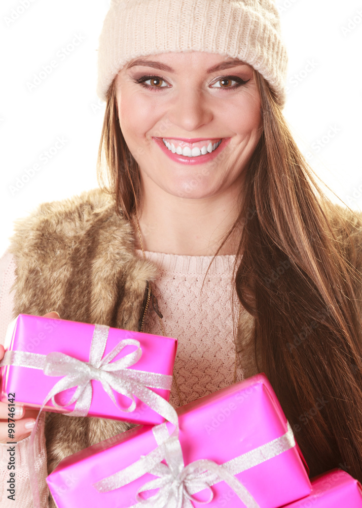 Pretty fashion woman with boxes gifts. Christmas. Pretty fashion woman with boxes gifts. Christmas.