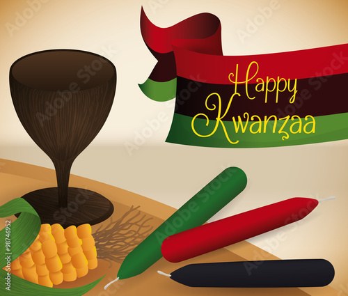 Traditional Kwanzaa Elements on the Mat, Vector Illustration photo