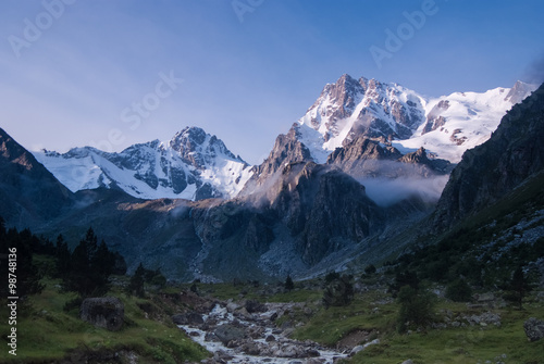 Beautiful mountain valley at sunrise