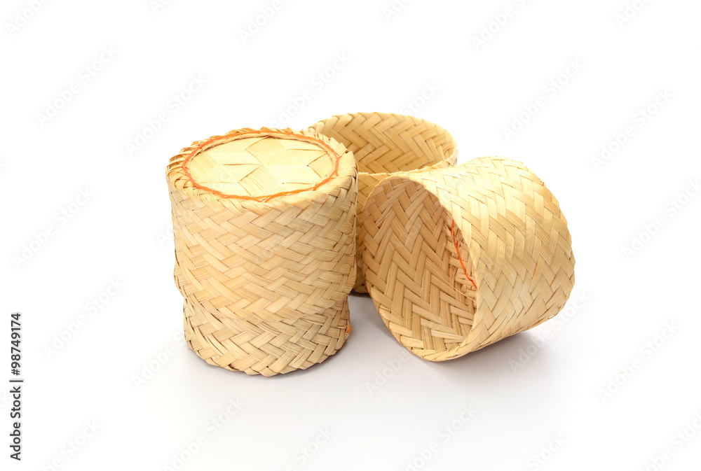 wicker for rice on white background