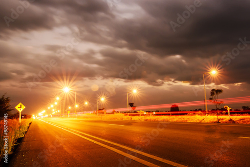 street lights at night in Chiangmai Thailand   with Lens Flare