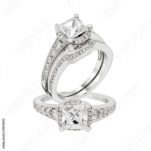Diamond white gold ring.Isolated on white background