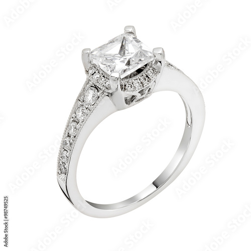 Diamond white gold ring.Isolated on white background