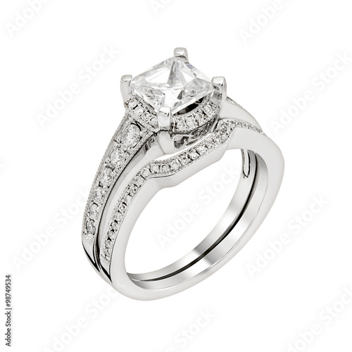 Diamond white gold ring.Isolated on white background
