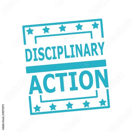 DISCIPLINARY ACTION blue stamp text on squares on white background photo