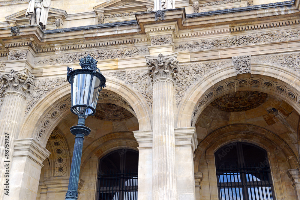 Architecture with columns and light post, Paris, France