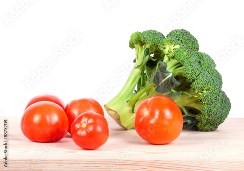 broccoli and tomatoes isolated