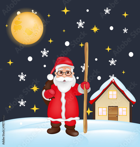Winter. New Year. Christmas night. background. Santa Claus