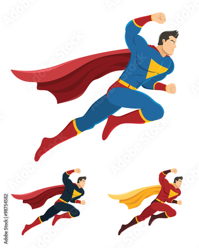 Superhero with clenched fist ready to fight. Superhero in action. Below are 2 additional versions. No gradients used.