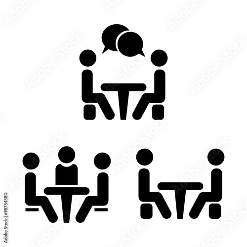 Icon Conference. People sitting around the table talking. Vector illustration
