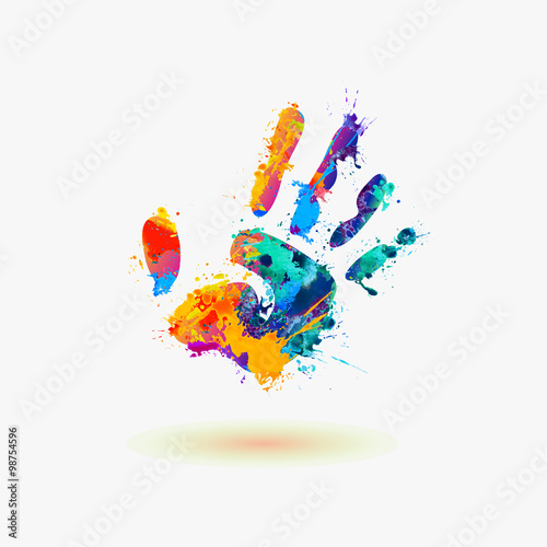 Hand of paint stains. Rainbow splash