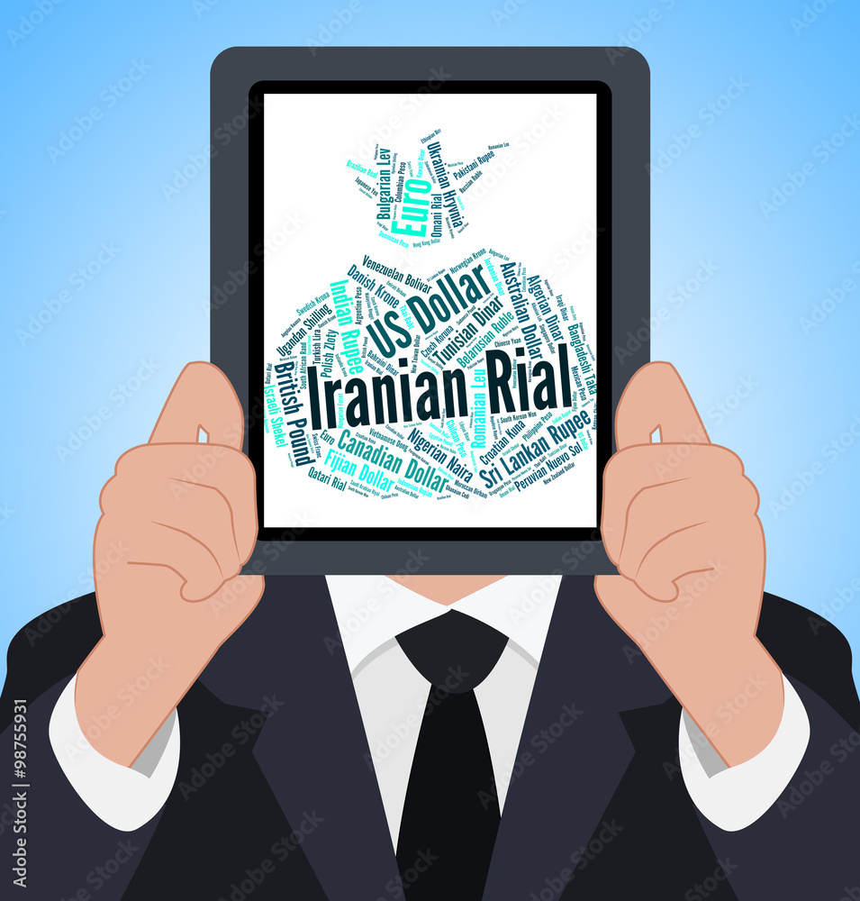 Iranian Rial Shows Exchange Rate And Banknote Stock Illustration
