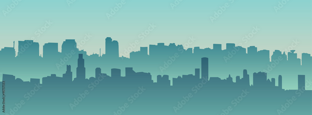 Morning city silhouette. Silhouette of the city at night against the setting sun
