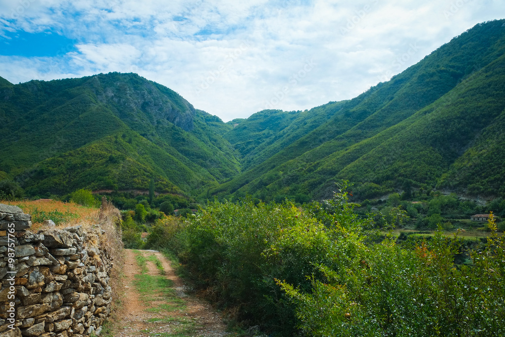 Landscape with the image of mountains in Albania