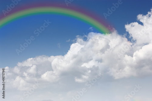 Blue sky with clouds and a rainbow