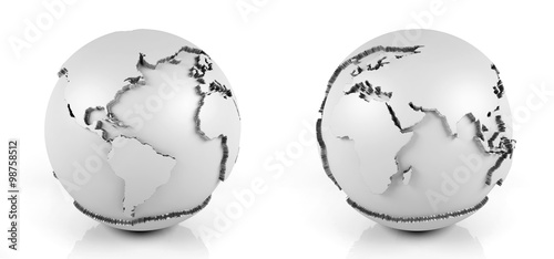 White globe isolated on white background showing two different side.