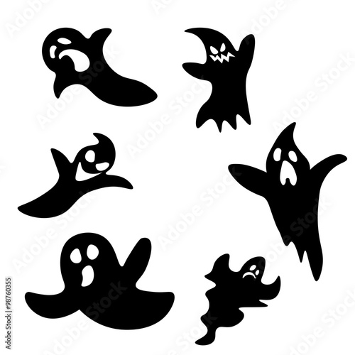 Set of six cartoon ghosts: scared and angry