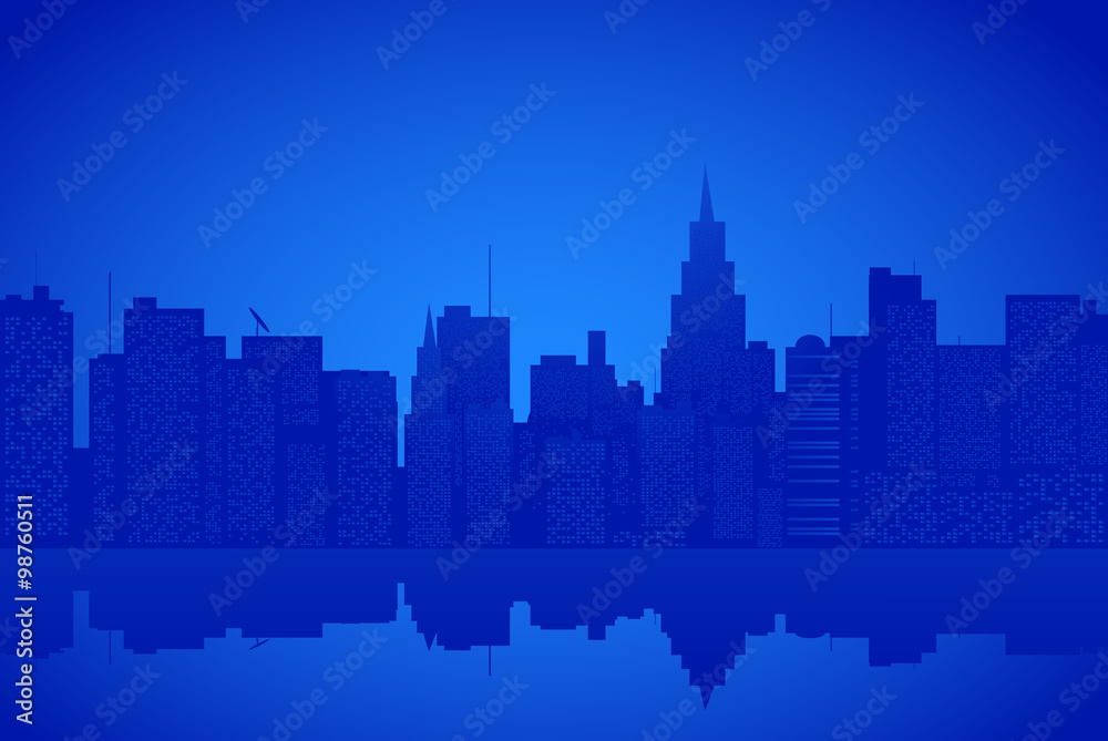 Contour of city on a blue background