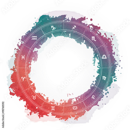 Zodiac wheel monochrome, horoscope chart