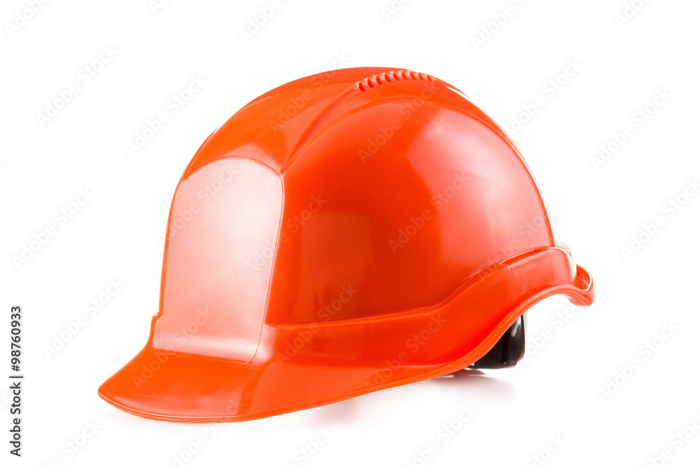 Red safety helmet on white background, hard hat Red safety helmet on white background, hard hat
