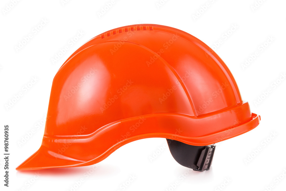 Red safety helmet on white background, hard hat Red safety helmet on white background, hard hat