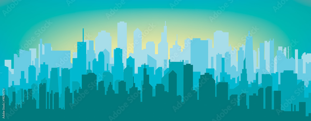 Morning city silhouette. Silhouette of the city at sunrise.
Morning city silhouette. Silhouette of the city at sunrise.