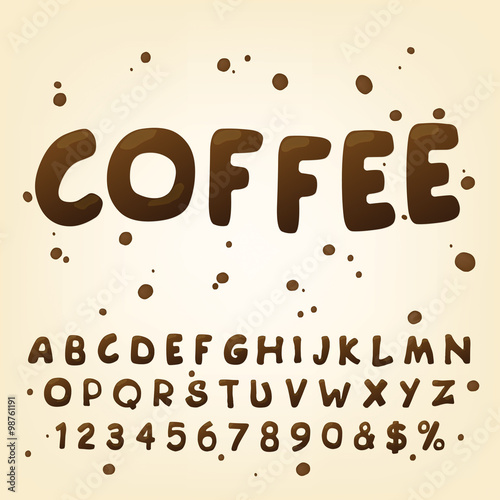 Vector numbers and symbols made of chocolate. Additional set for the coffee font style.
