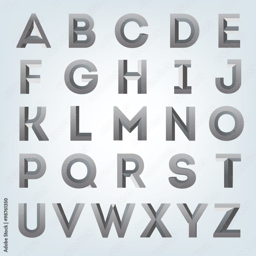Creative gray 3d alphabet set. Beautiful bold font.
