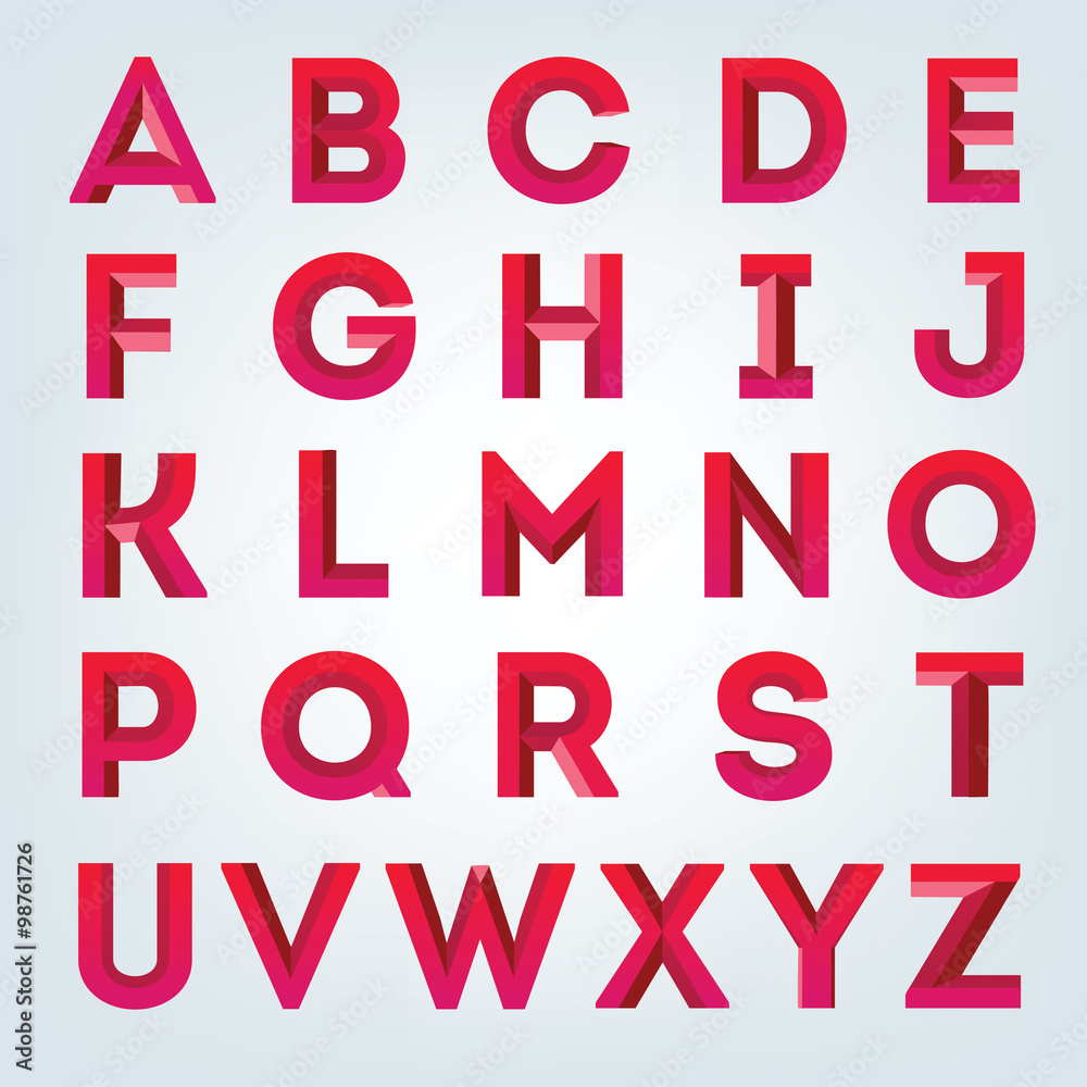 Creative red 3d alphabet set. Beautiful bold font.
