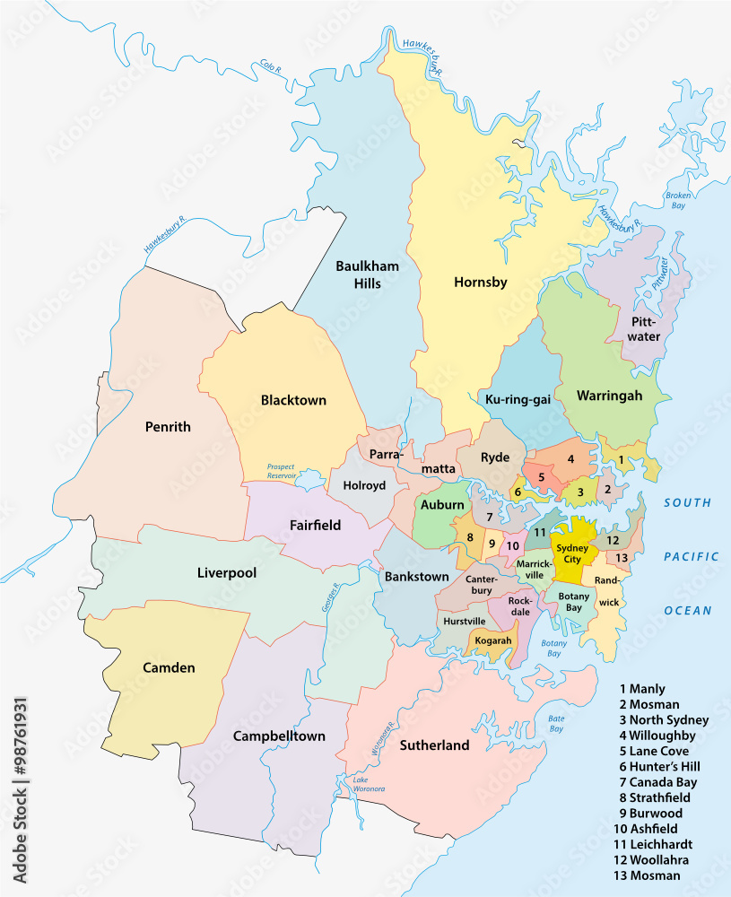 Fototapeta premium sydney metropolitan administrative map