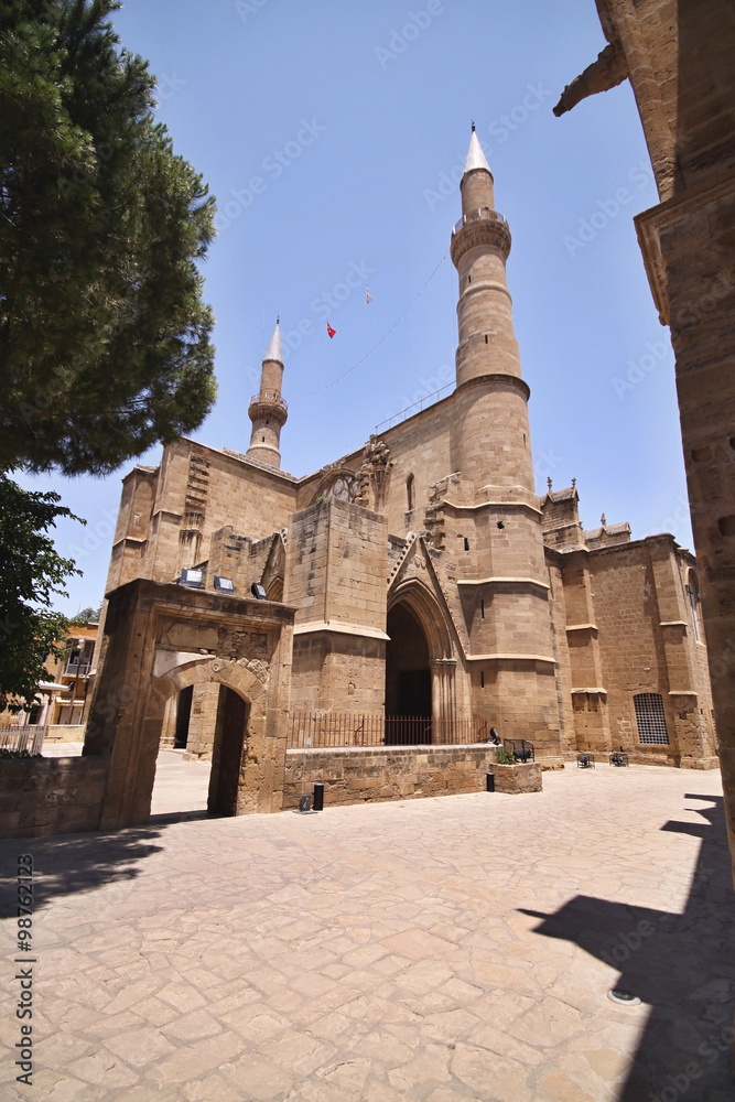 Gothic church St. nicholas rebuilt in addition to serving as a mosque minaret, northern Cyprus.