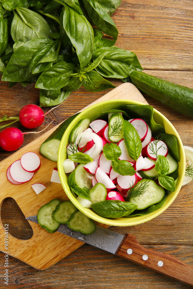 Fresh vegetable salad on table close up Fresh vegetable salad on table close up