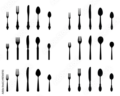 Set of black silhouettes of cutlery, vector