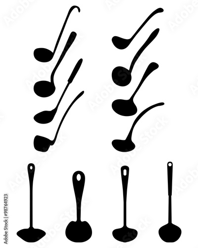 Black silhouettes of various ladle, vector