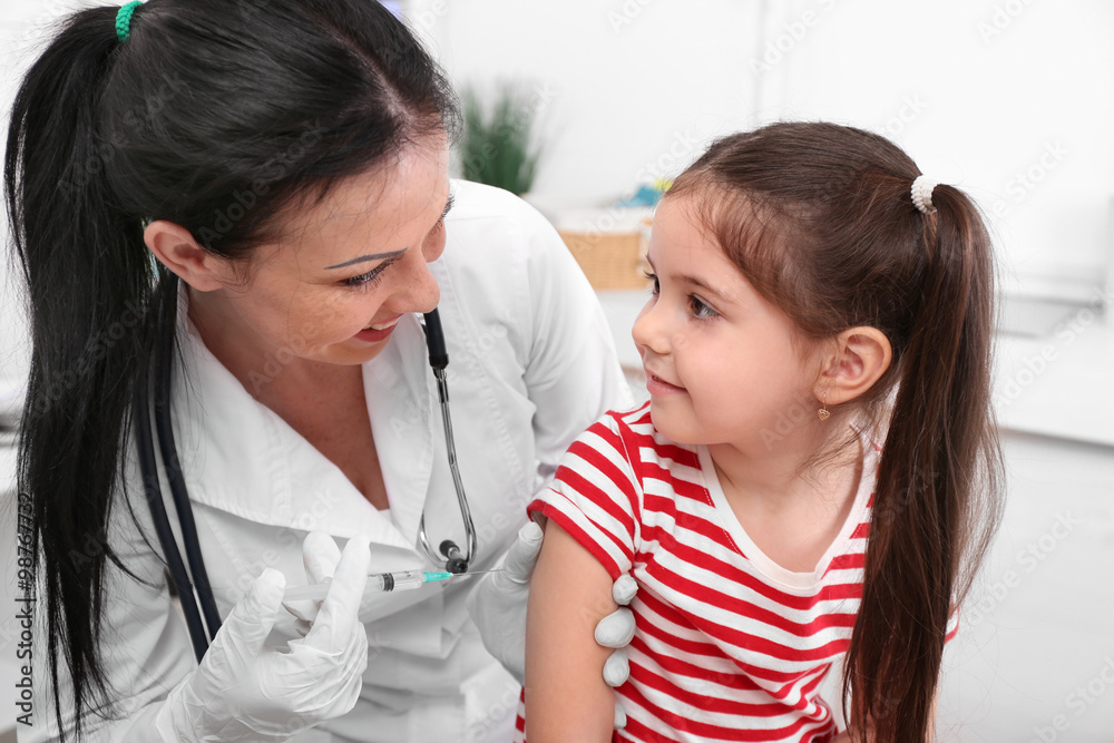 Doctor giving a child injection in the office Doctor giving a child injection in the office