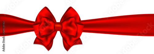Shiny red satin ribbon on white background