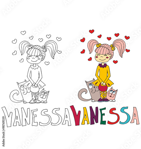 the simple drawing cartoon and with color of the image of children with different names in the compatibility with the character