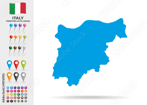 Map of Trentino Alto-Adige in Italy